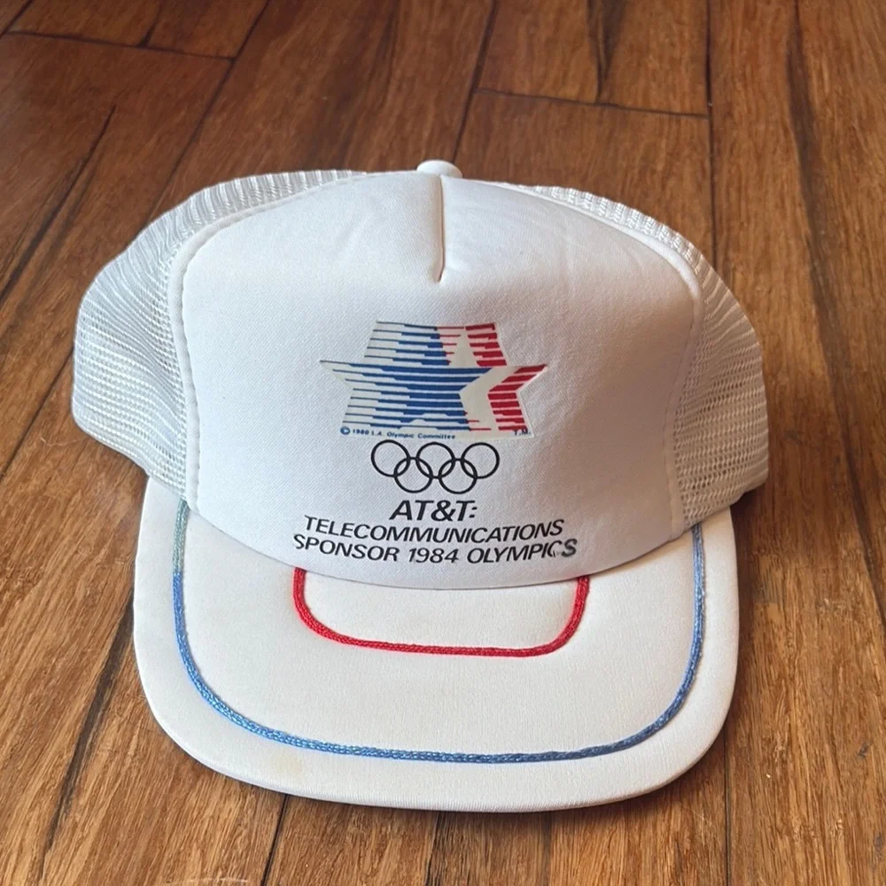 Vintage 1984 Olympics Snapback Hat Cap Mesh Trucker Red White Blue - Picture 1 of 9